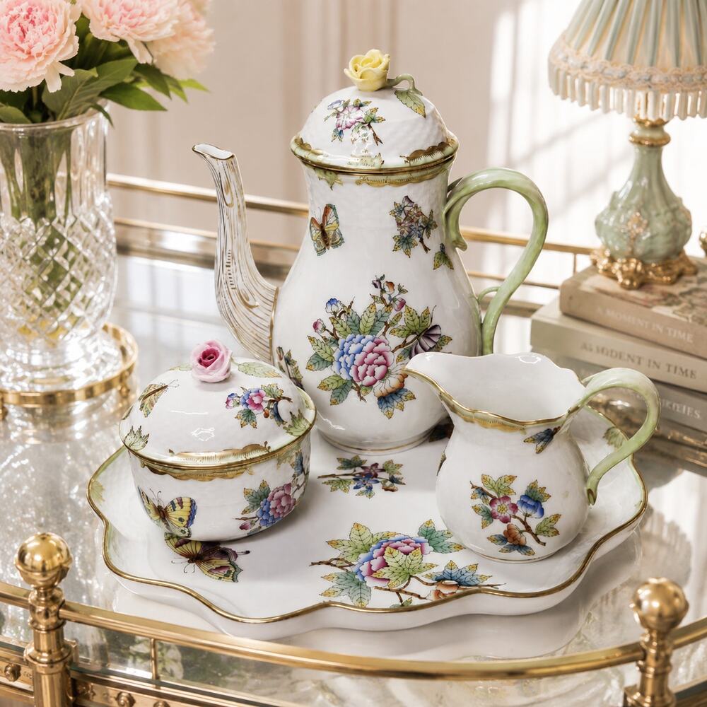 Herend Queen Victoria VBO Tea Coffee Service Pot Tray 420 Sugar Creamer Hungary